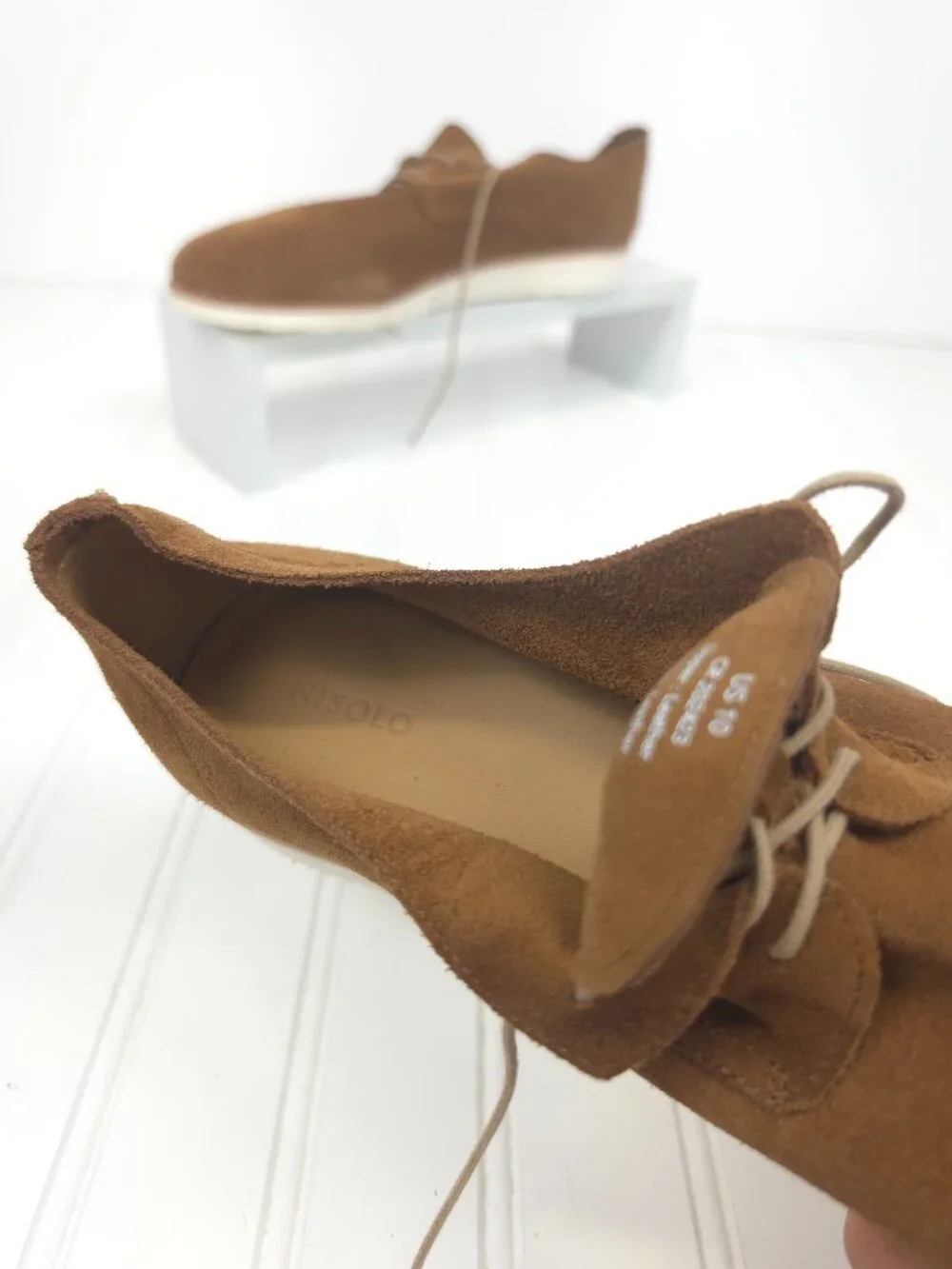 NIB Men's NISOLO Lightweight Flex Derby Suede Leather Oxford Tan Size 10